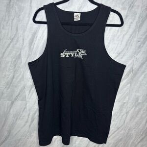 Vintage Hawaiian Style Black Tank Top XL